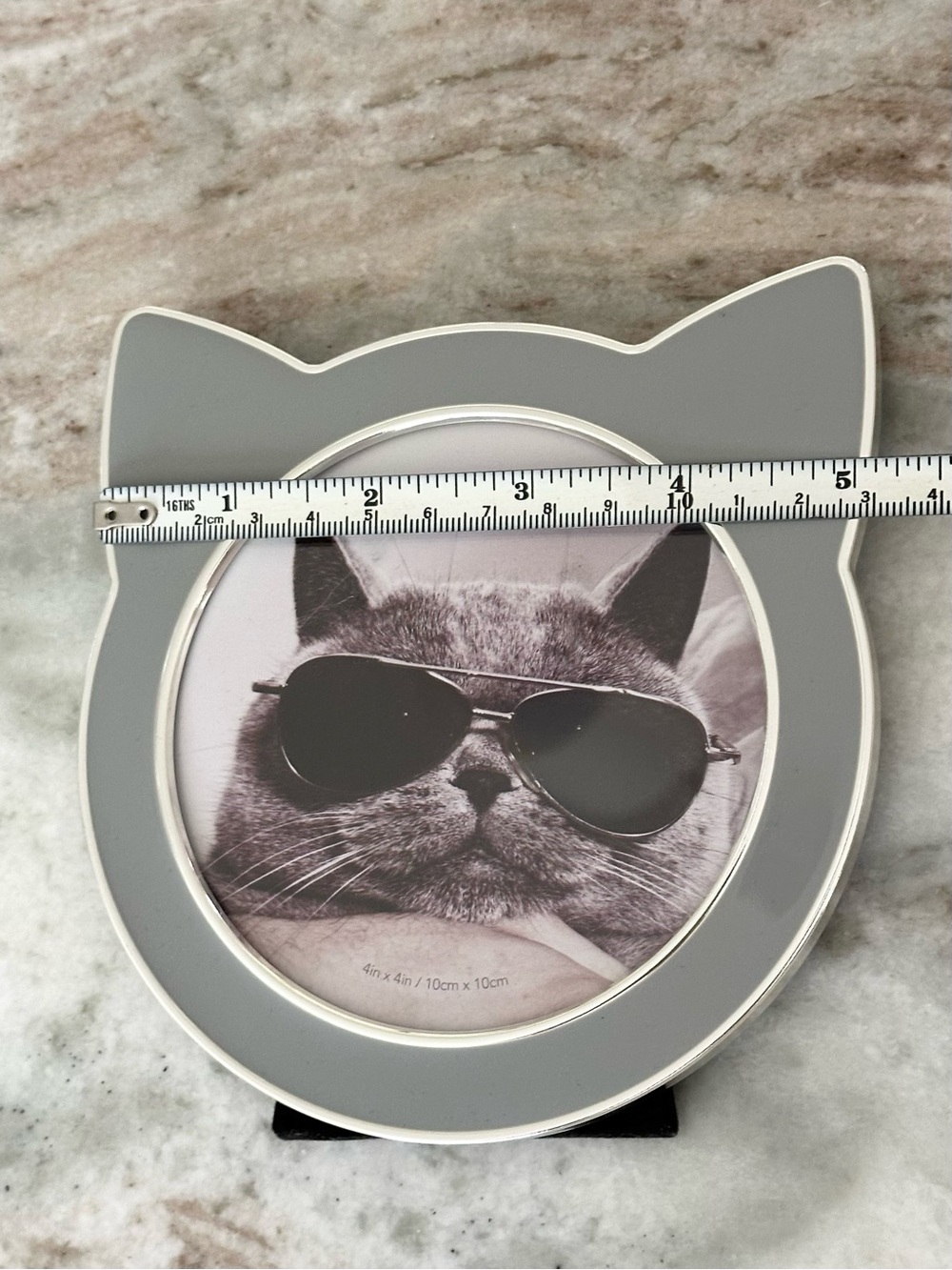 4x4 Round Kitty Cat Picture Frame - Grey & Silver - Picture 9 of 12